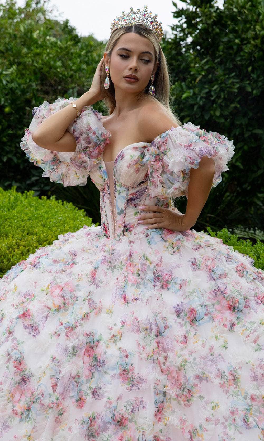 GLS by Gloria GL3609 - Floral Print Corset Bodice Ballgown Quinceanera Dresses