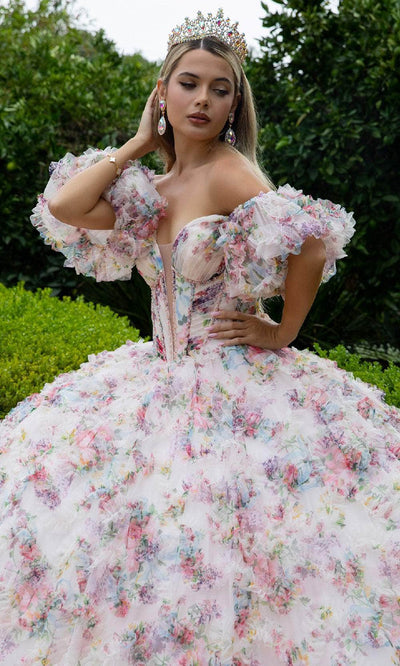 GLS by Gloria GL3609 - Floral Print Corset Bodice Ballgown Quinceanera Dresses