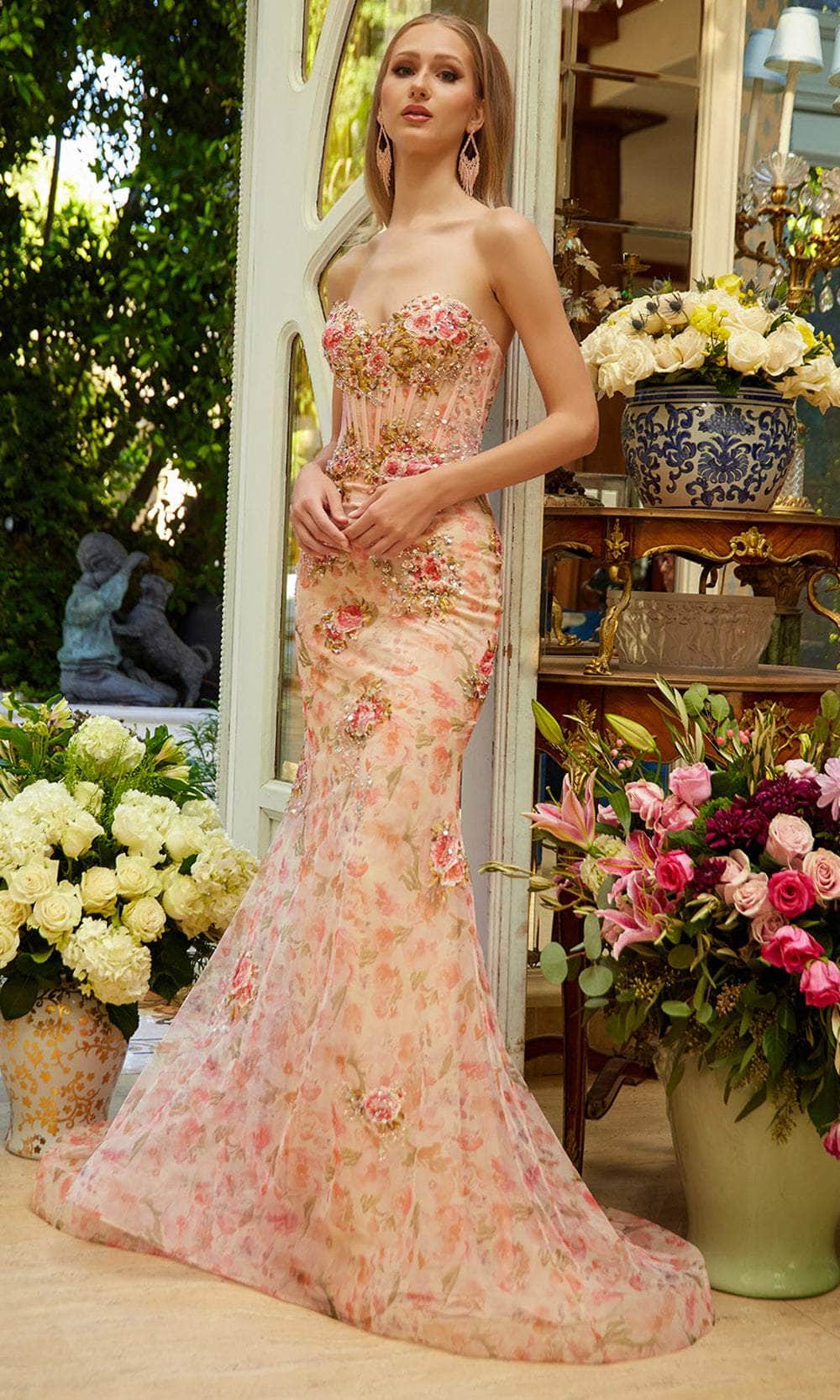 GLS by Gloria GL3627 - Flower Applique Strapless Prom Gown Prom Dresses