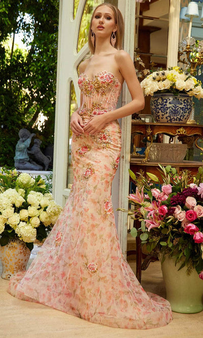 GLS by Gloria GL3627 - Flower Applique Strapless Prom Gown Prom Dresses