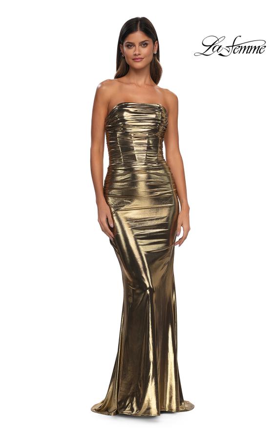 La Femme 32518 - Fitted Metallic Jersey Prom Gown