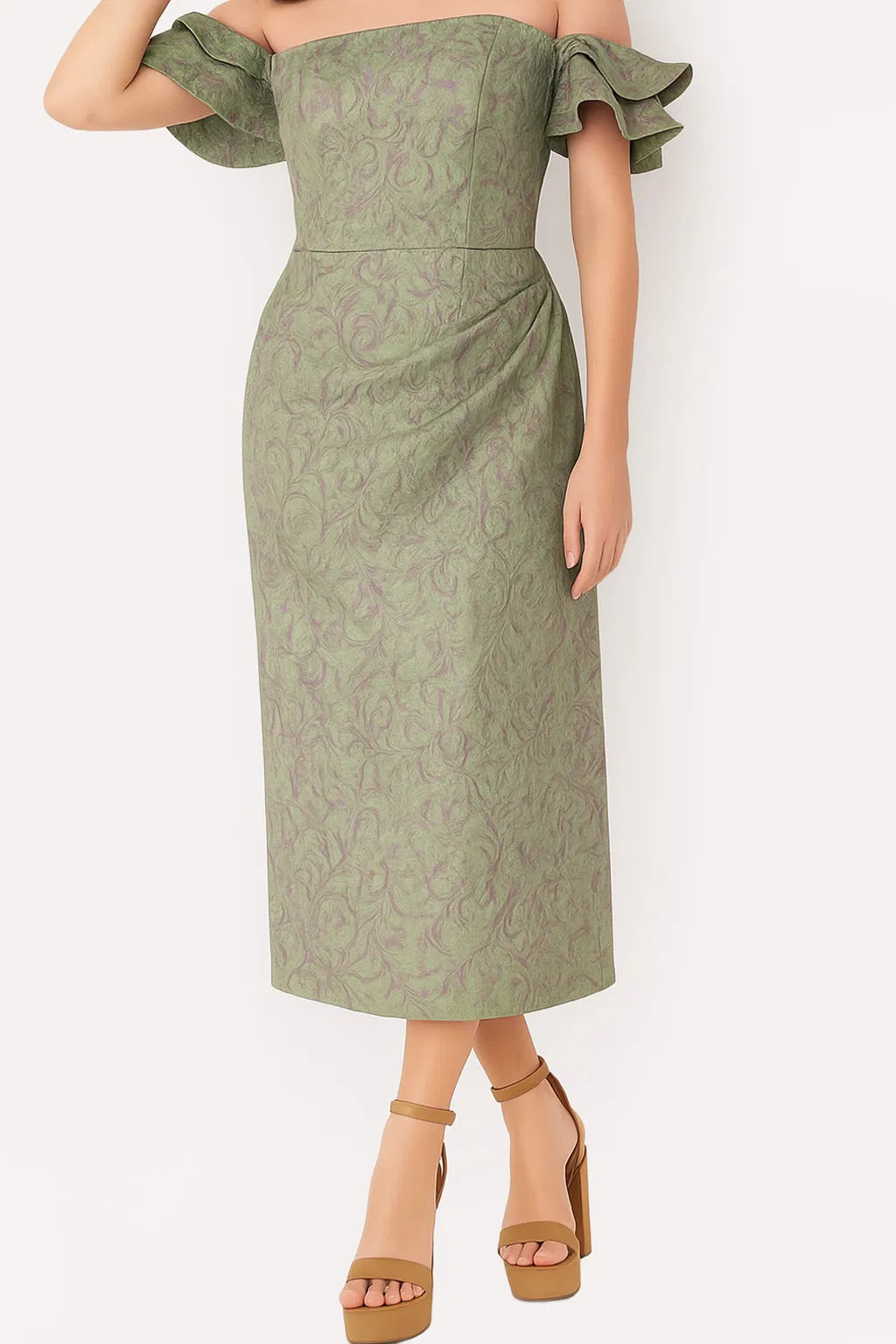 Jovani 25667 - Straight-Across Tea-length Dress