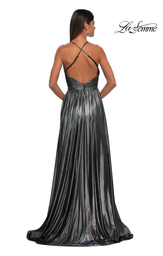 La Femme 32917 - Plunging Neck Metallic Prom Gown