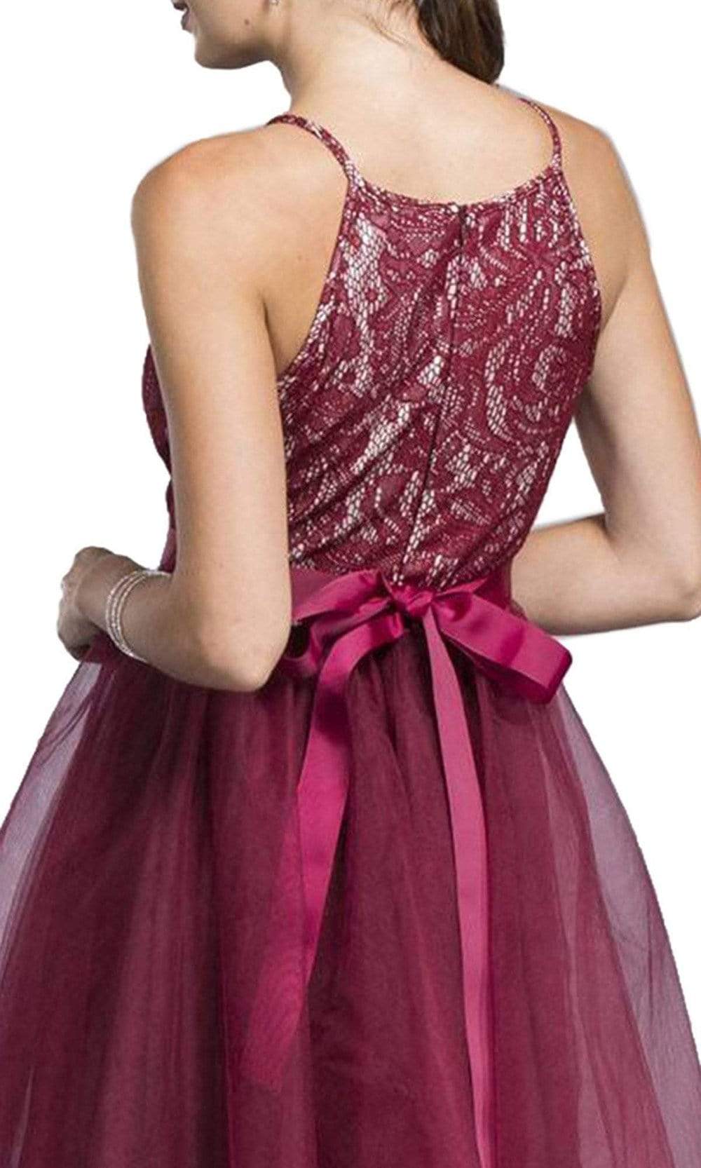 Halter Cocktail Dress with Ribbon Sash Waistband Cocktail Dresses