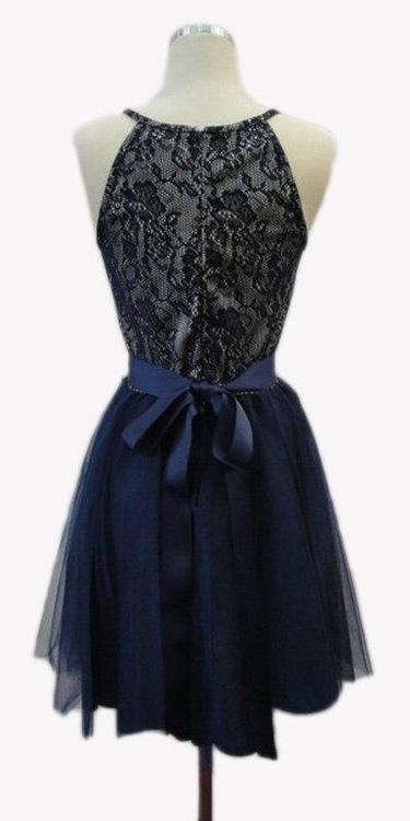 Halter Cocktail Dress with Ribbon Sash Waistband Cocktail Dresses