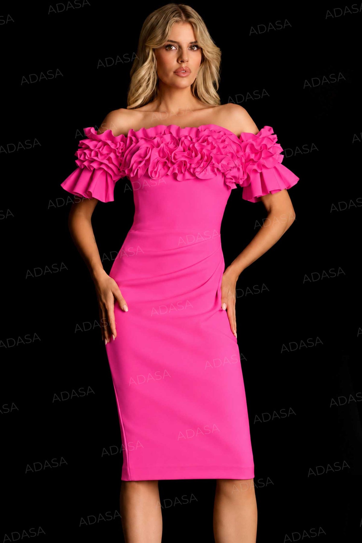 Jovani 39752 - Ruffled Off Shoulder Fitted Dress
