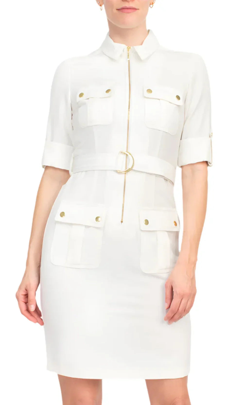 Sharagano HW3S19635 - Short Sleeve Collared Dress with Belt Cocktail Dresses