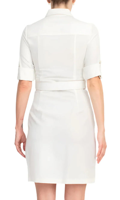 Sharagano HW3S19635 - Short Sleeve Collared Dress with Belt Cocktail Dresses