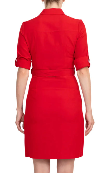 Sharagano HW3S19635 - Short Sleeve Collared Dress with Belt Cocktail Dresses