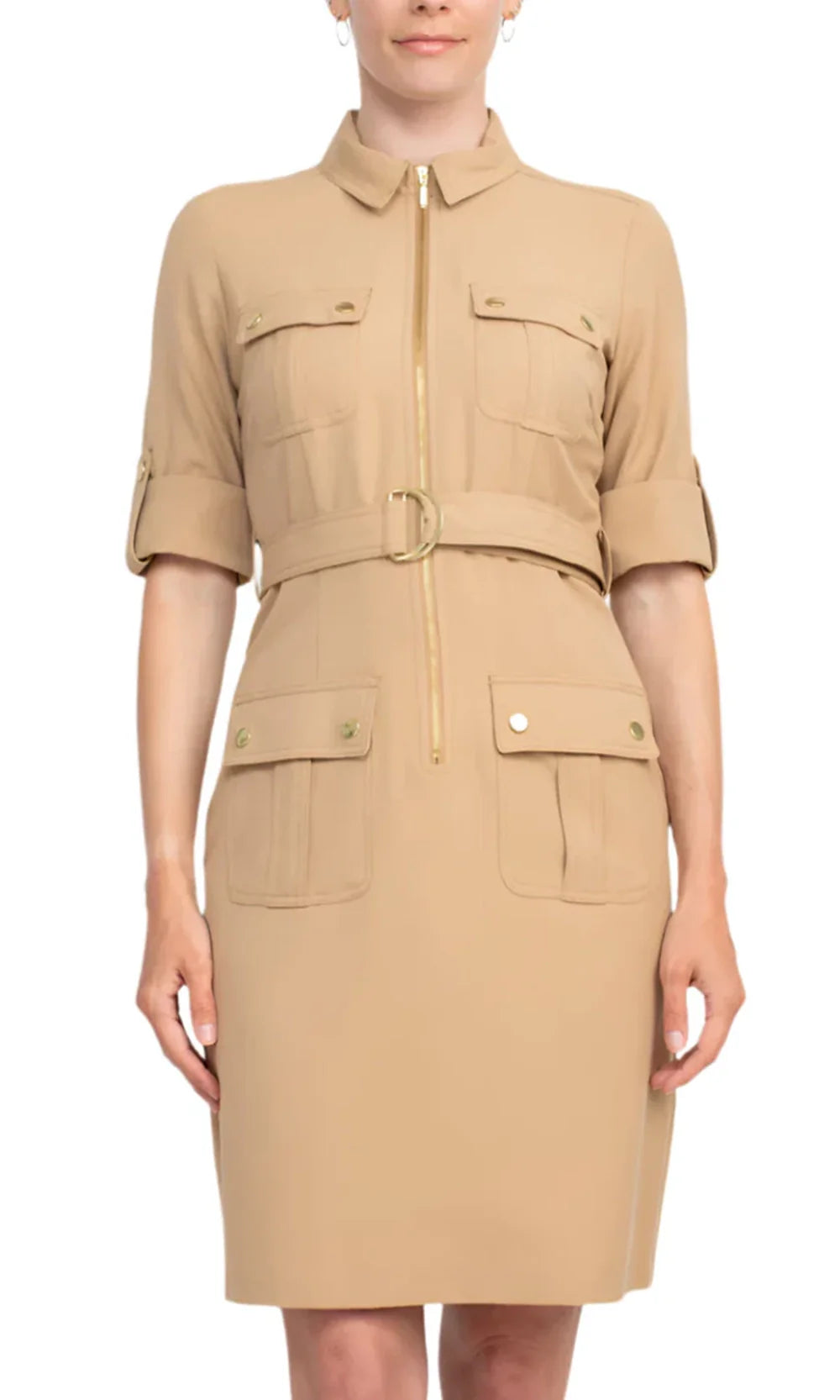 Sharagano HW3S19635 - Short Sleeve Collared Dress with Belt Cocktail Dresses