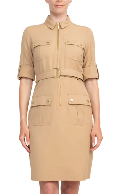 Sharagano HW3S19635 - Short Sleeve Collared Dress with Belt Cocktail Dresses