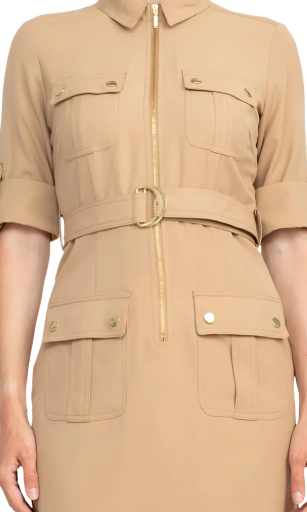 Sharagano HW3S19635 - Short Sleeve Collared Dress with Belt Cocktail Dresses