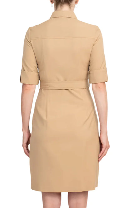 Sharagano HW3S19635 - Short Sleeve Collared Dress with Belt Cocktail Dresses
