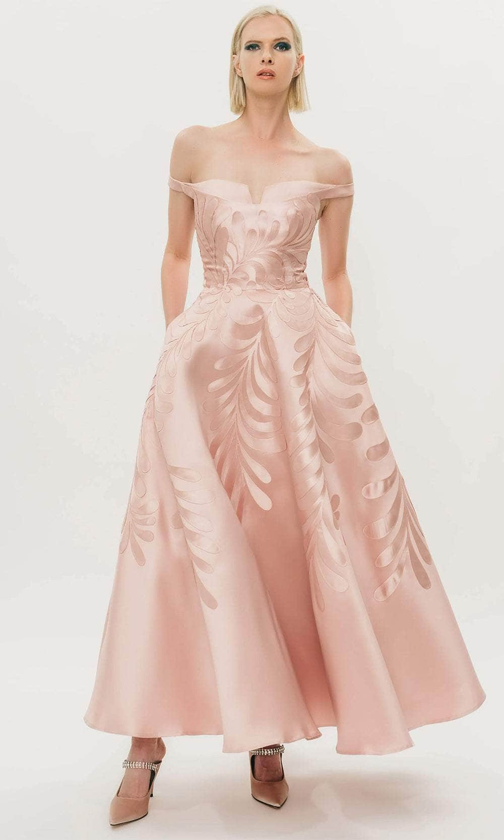 Park 108 M563 - Printed Off-Shoulder Gown  Prom Dresses 4 / Blush