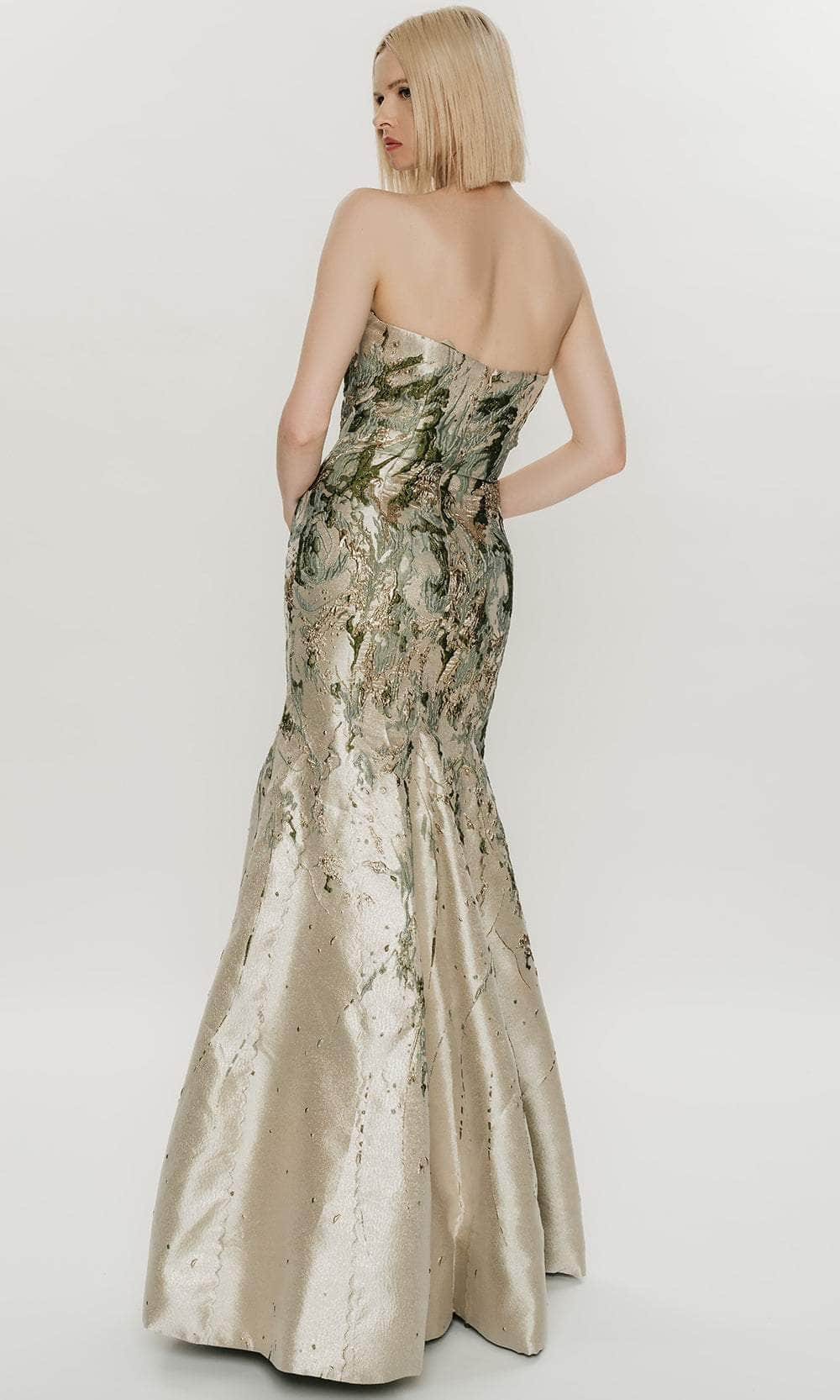 Hynes Park M651 - Strapless Brocade Mermaid Gown with Shawl Prom Dresses