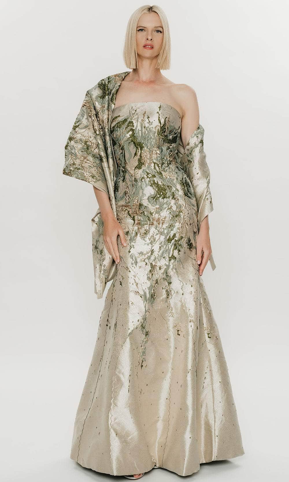 Hynes Park M651 - Strapless Brocade Mermaid Gown with Shawl Prom Dresses