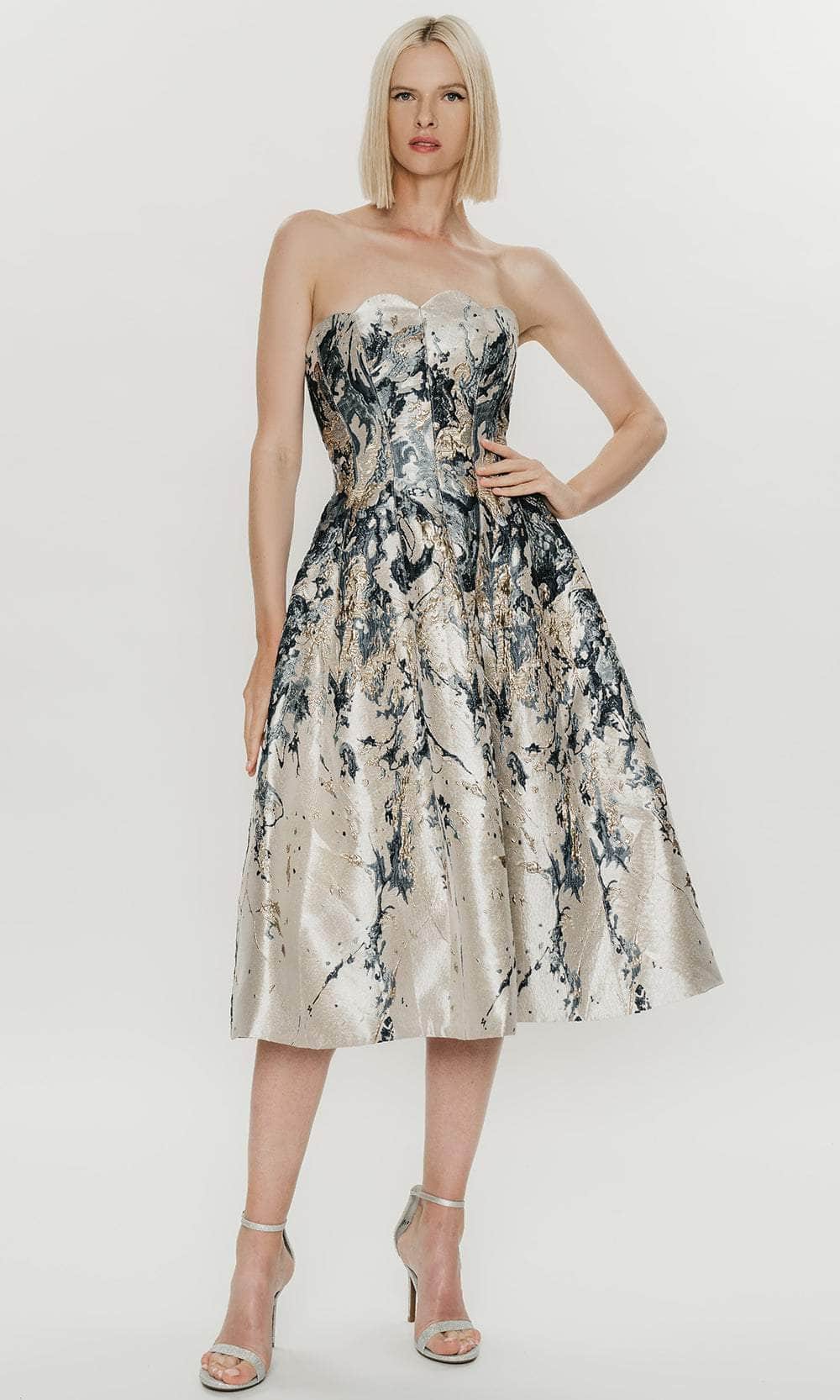 Hynes Park M653 - Sweetheart Strapless Brocade A-Line Dress Cocktail Dresses 4 / Navy