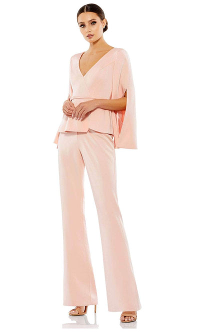 Ieena Duggal 11232 - Long Sleeve V-Neck Pantsuit Formal Pantsuits 0 / Pink