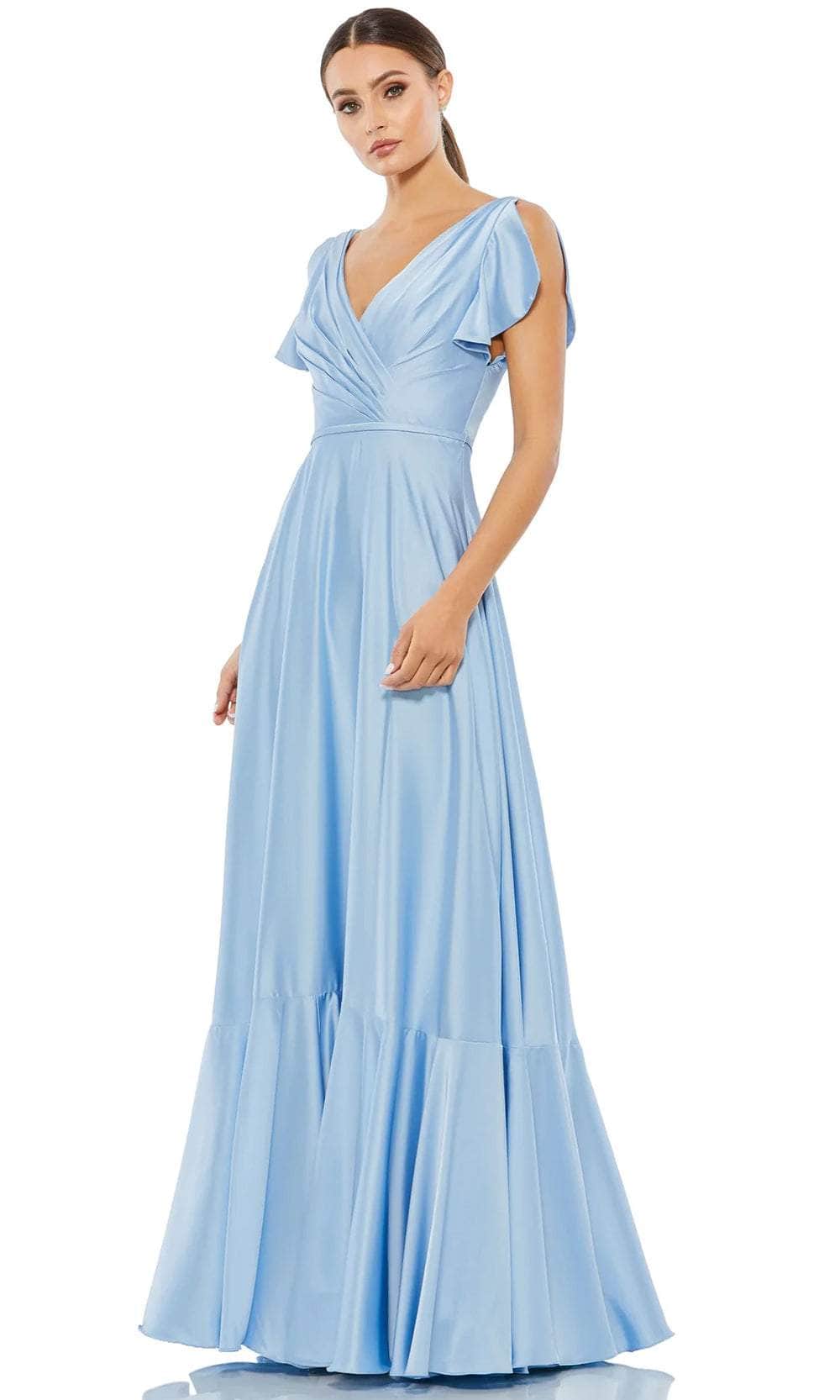 Ieena Duggal 11256 - V-Neck Satin Long Dress Prom Dresses 0 / Periwinkle