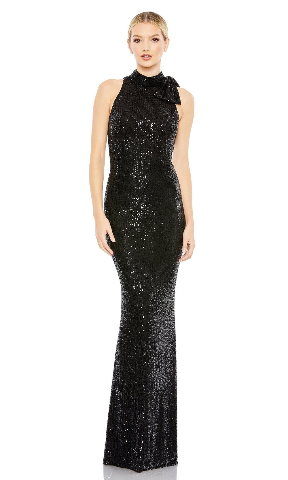 Ieena Duggal - 11280 Sequin Bow Accent Halter Gown Special Occasion Dress 0 / Black