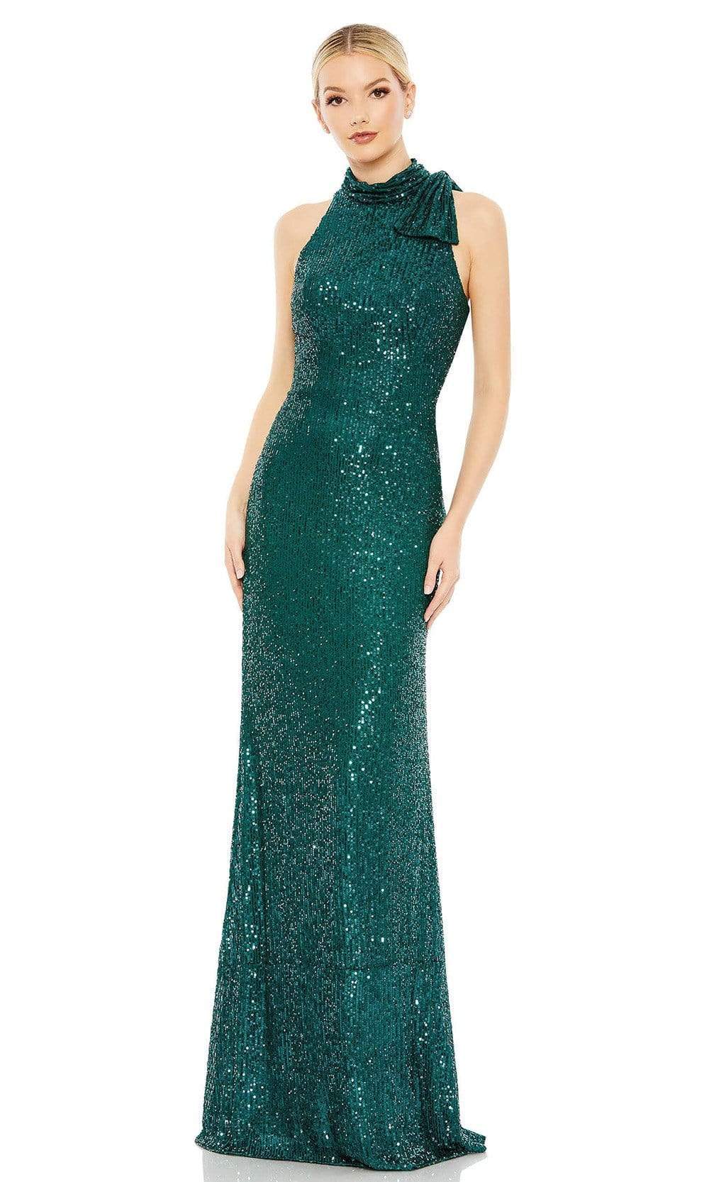 Ieena Duggal - 11280 Sequin Bow Accent Halter Gown Special Occasion Dress 0 / Teal