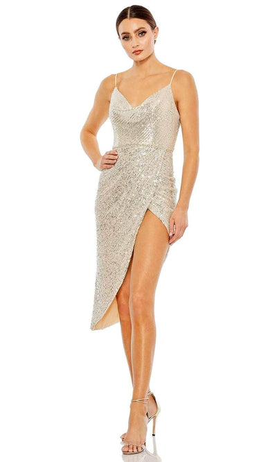 Ieena Duggal 11287 - Asymmetrical Slit Formal Dress Cocktail Dresses 0 / Silver Nude