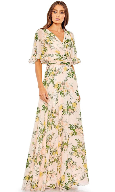 Ieena Duggal 11320 - V-Neck Floral Dress Special Occasion Dress 2 / Peach Multi