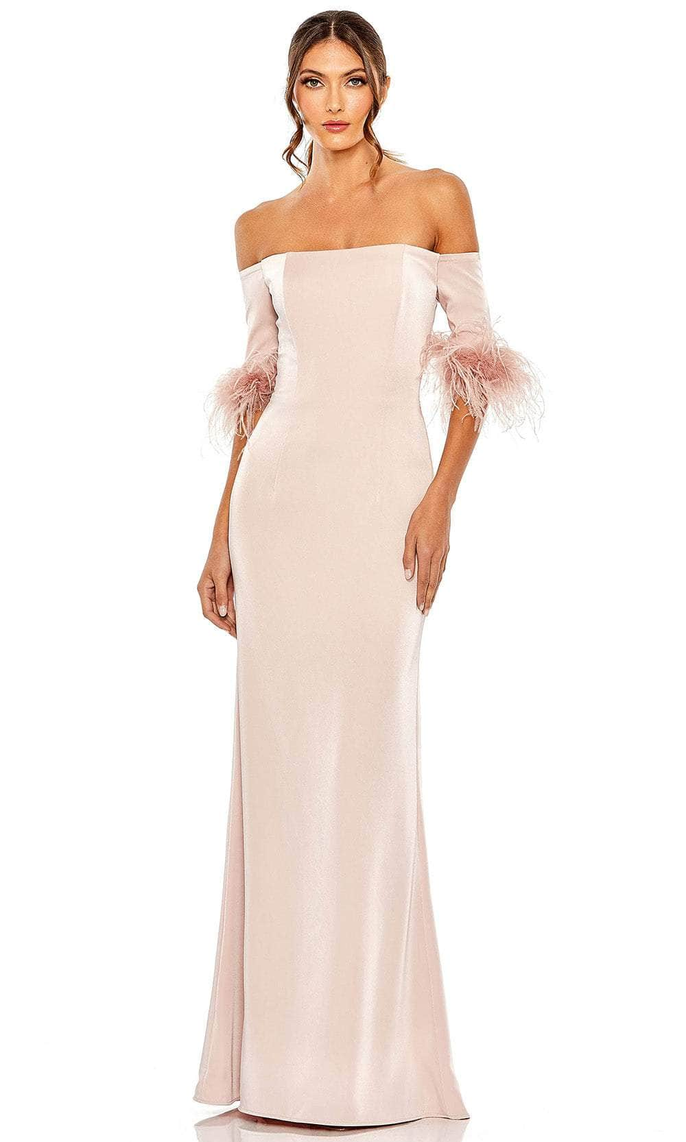 Ieena Duggal 11441 - Fringed Sleeve Sheath Evening Gown Special Occasion Dress 2 / Blush