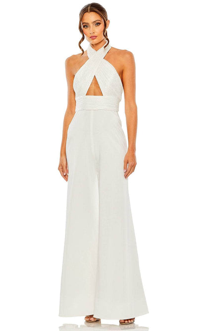 Ieena Duggal 11666 - Cross Halter Cutout Jumpsuit Special Occasion Dress 0 / White