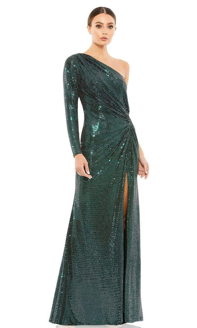 Ieena Duggal - 12501 Asymmetric High Slit Dress Special Occasion Dress 0 / Bottle Green
