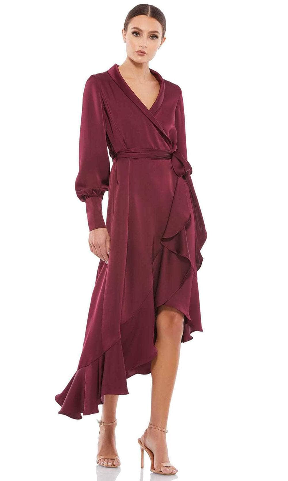 Ieena Duggal 12506 - Ruffle High Low Evening Dress Special Occasion Dress 0 / Wine
