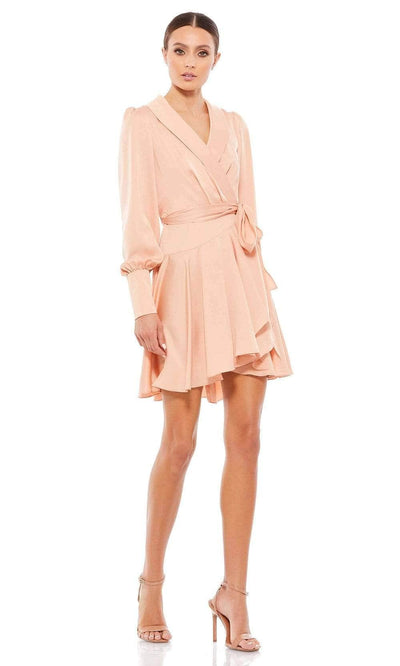 Ieena Duggal - 12514I Long Sleeve Satin Dress Cocktail Dresses 0 / Salmon