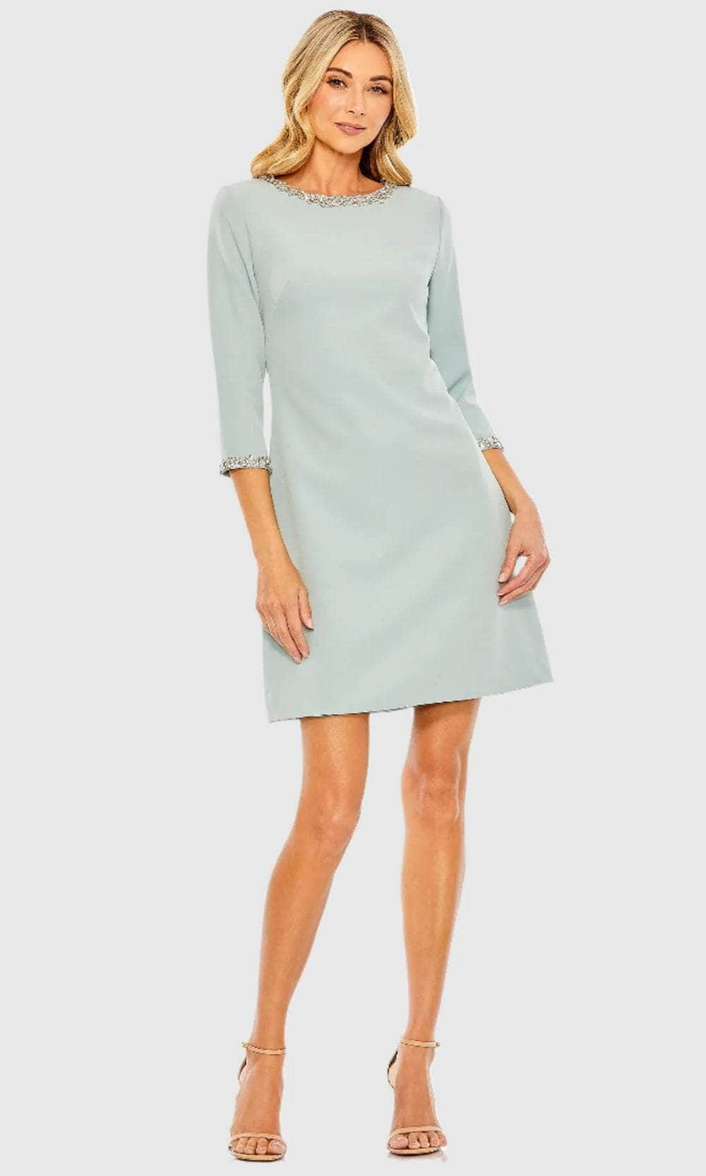 Ieena Duggal 20697 - Embellished Quarter Sleeve Cocktail Dress Wedding Guest S / Seafoam