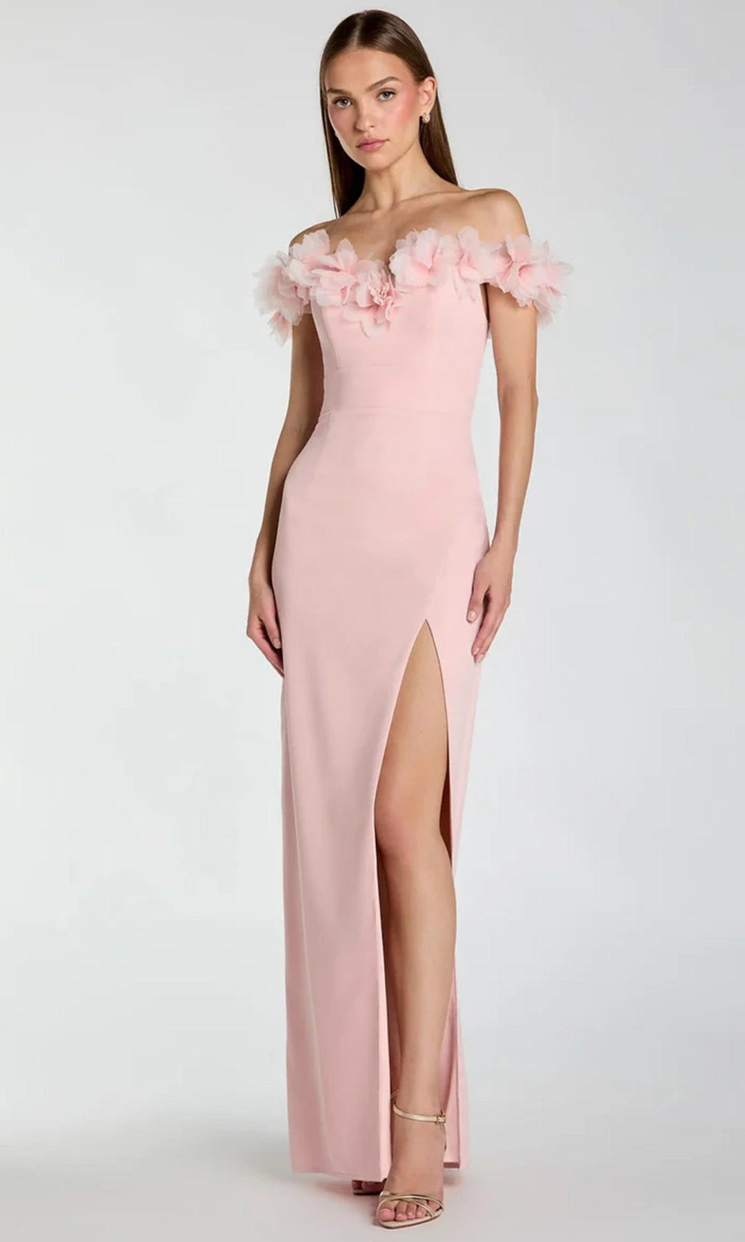 Ieena Duggal 21235 - 3D Floral Trim Off Shoulder Prom Gown