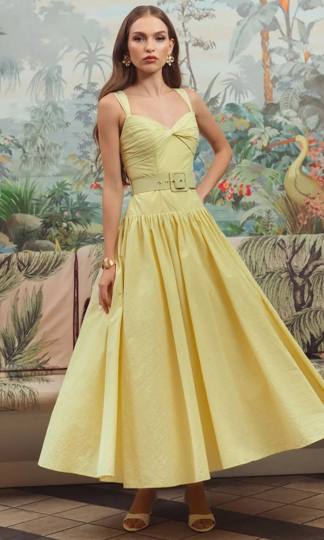Ieena Duggal 21251 - Sweetheart Belted Tea-Length Dress