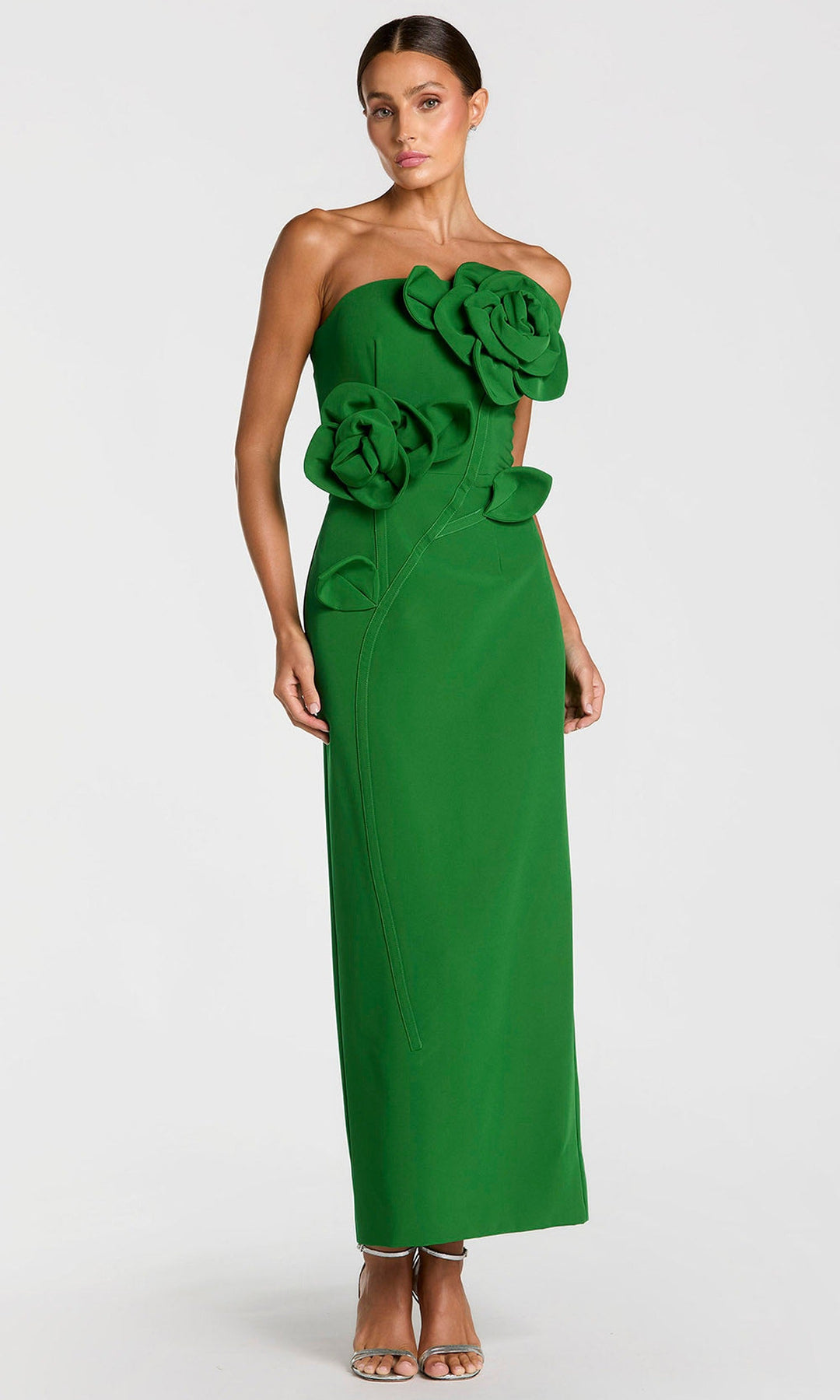 Ieena Duggal 2361 - Straight Neckline 3D Floral Column Dress