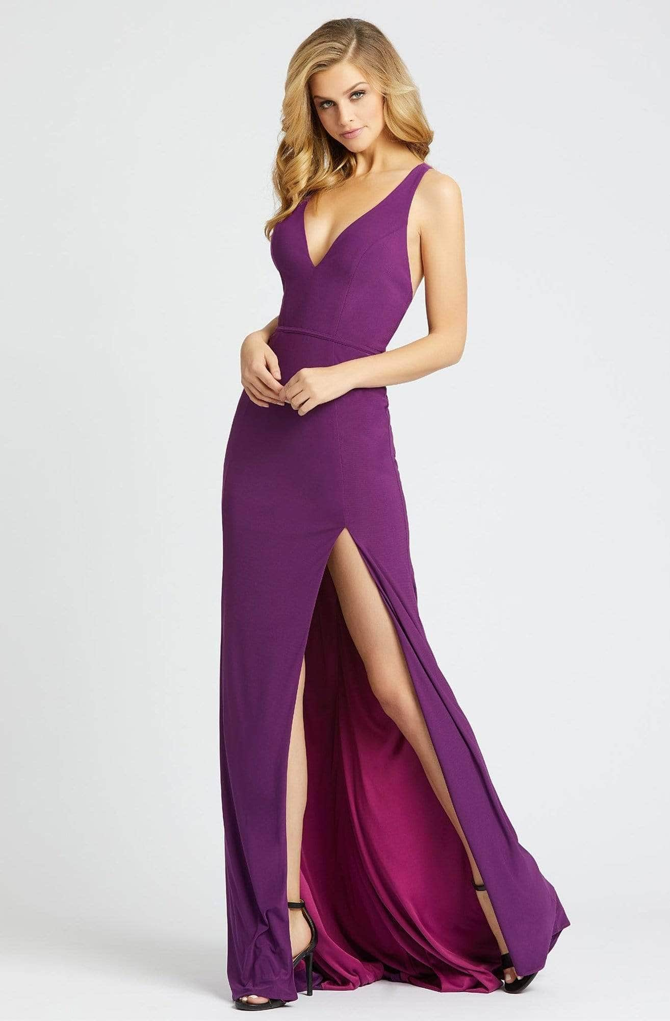 Ieena Duggal - 25846I V-Neck High Slit Sheath Gown Evening Dresses