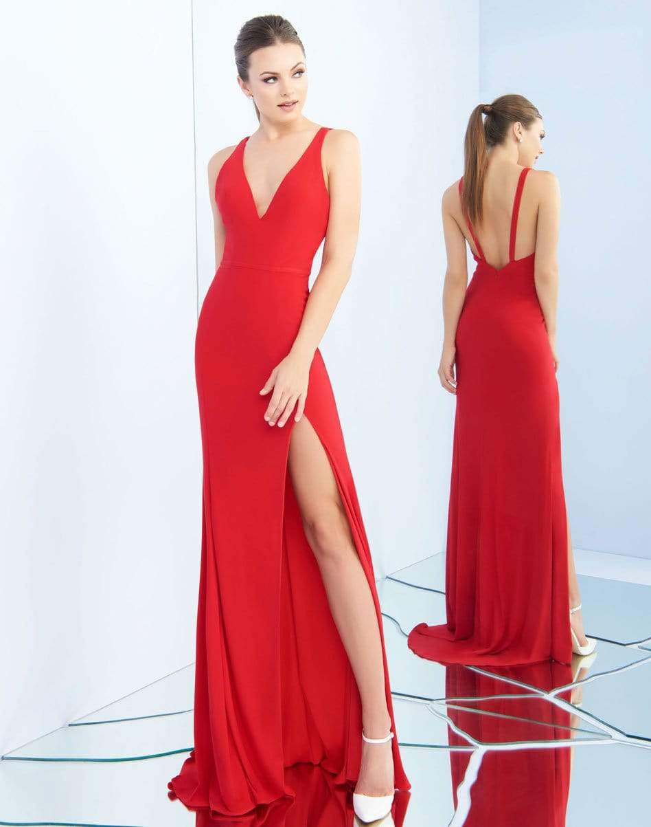 Ieena Duggal - 25846I Plunging V-Neck High Slit Sheath Gown Special Occasion Dress