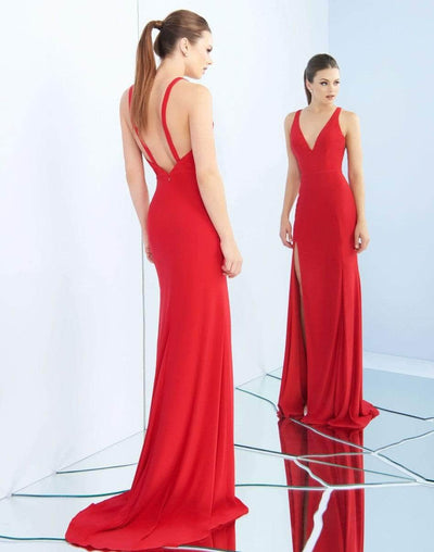 Ieena Duggal - 25846I V-Neck High Slit Sheath Gown Evening Dresses