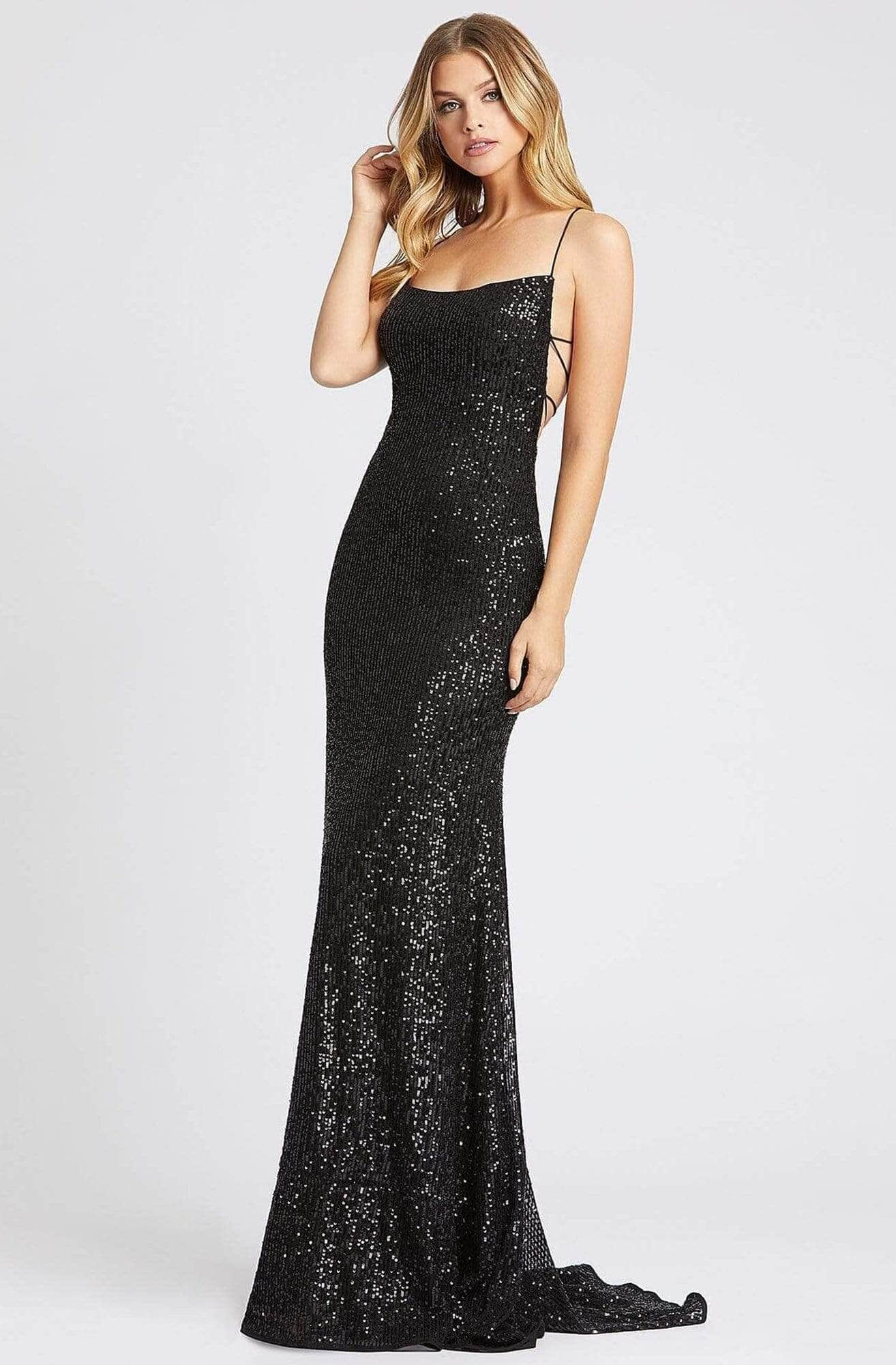 Ieena Duggal - 26269I Allover Sequin Strappy Open Back Gown Prom Dresses 0 / Black