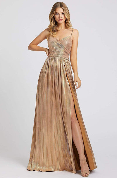 Ieena Duggal - 26275I Sweetheart Bodice High Slit Shirred Gown Prom Dresses 0 / Gold