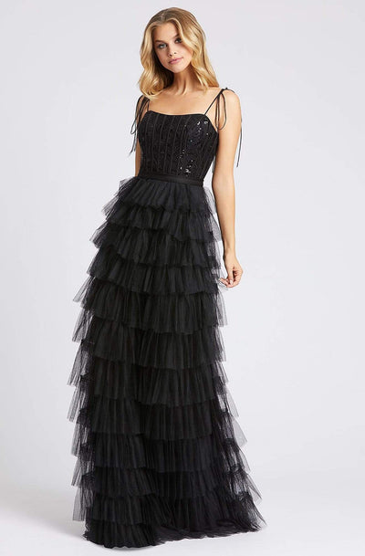 Ieena Duggal - 26281I Sequined Corset Bodice Tiered Tulle Gown Prom Dresses 0 / Black