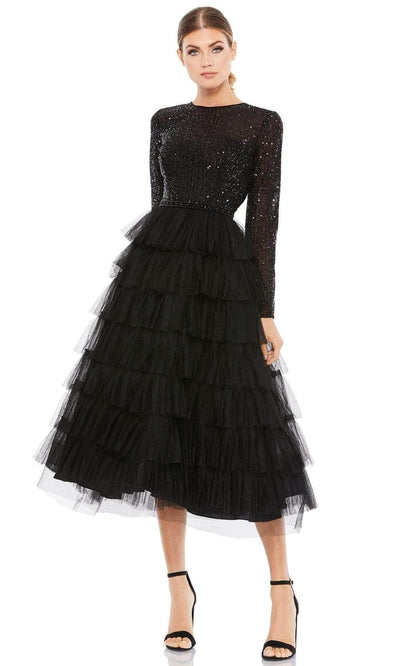 Ieena Duggal - 26299 Long Sleeve Sequined Bodice A-Line Dress Cocktail Dresses 0 / Black