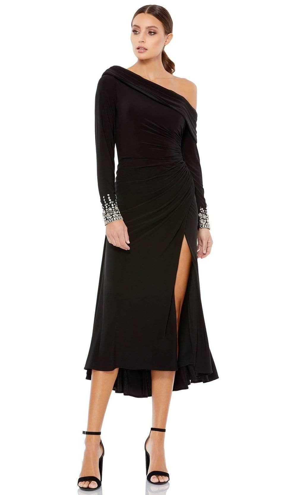 Ieena Duggal - 26485 Long Sleeve One Shoulder Dress Cocktail Dresses