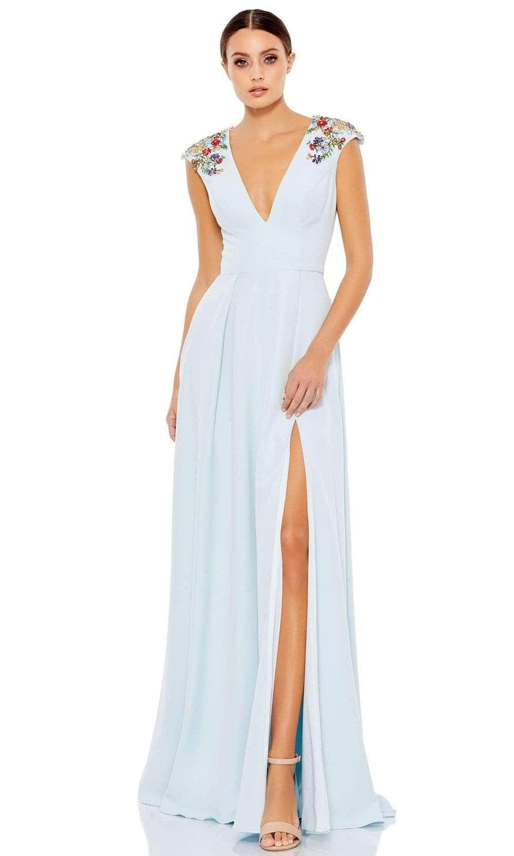 Ieena Duggal - 26540 V-Neck Beaded A-Line Gown Evening Dresses 0 / Powder Blue