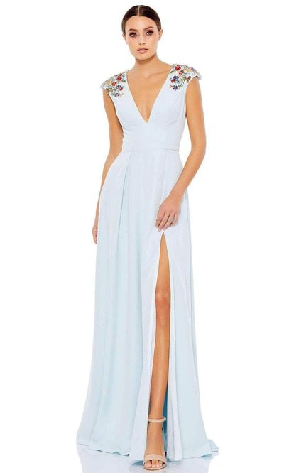 Ieena Duggal - 26540 V-Neck Beaded A-Line Gown Evening Dresses 0 / Powder Blue