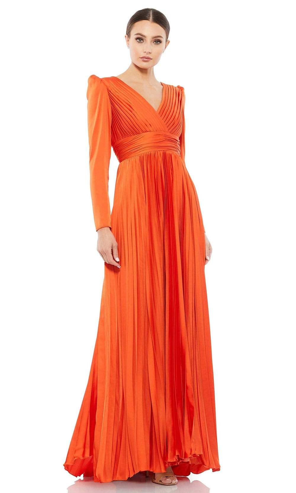 Ieena Duggal - 26542I Puff Long Sleeve Pleat-Ornate Gown Evening Dresses 0 / Sunset