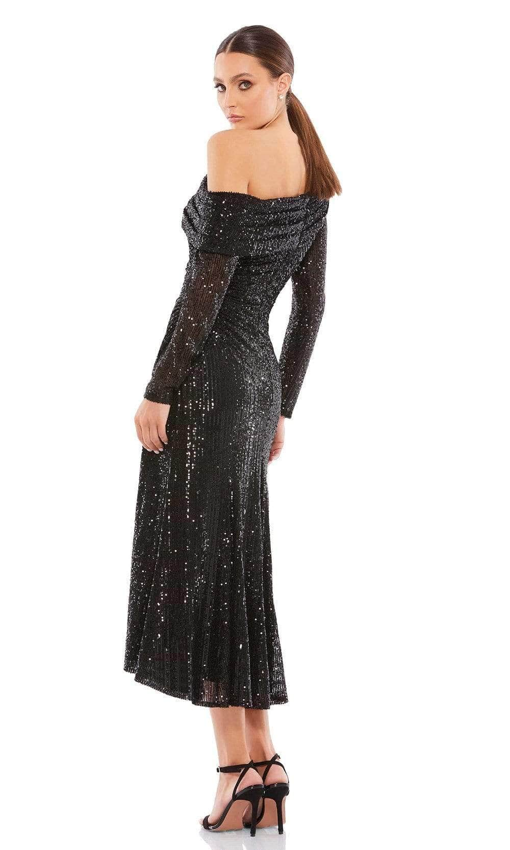 Ieena Duggal - 26551I Draped Long Sleeve Sequined Dress Cocktail Dresses