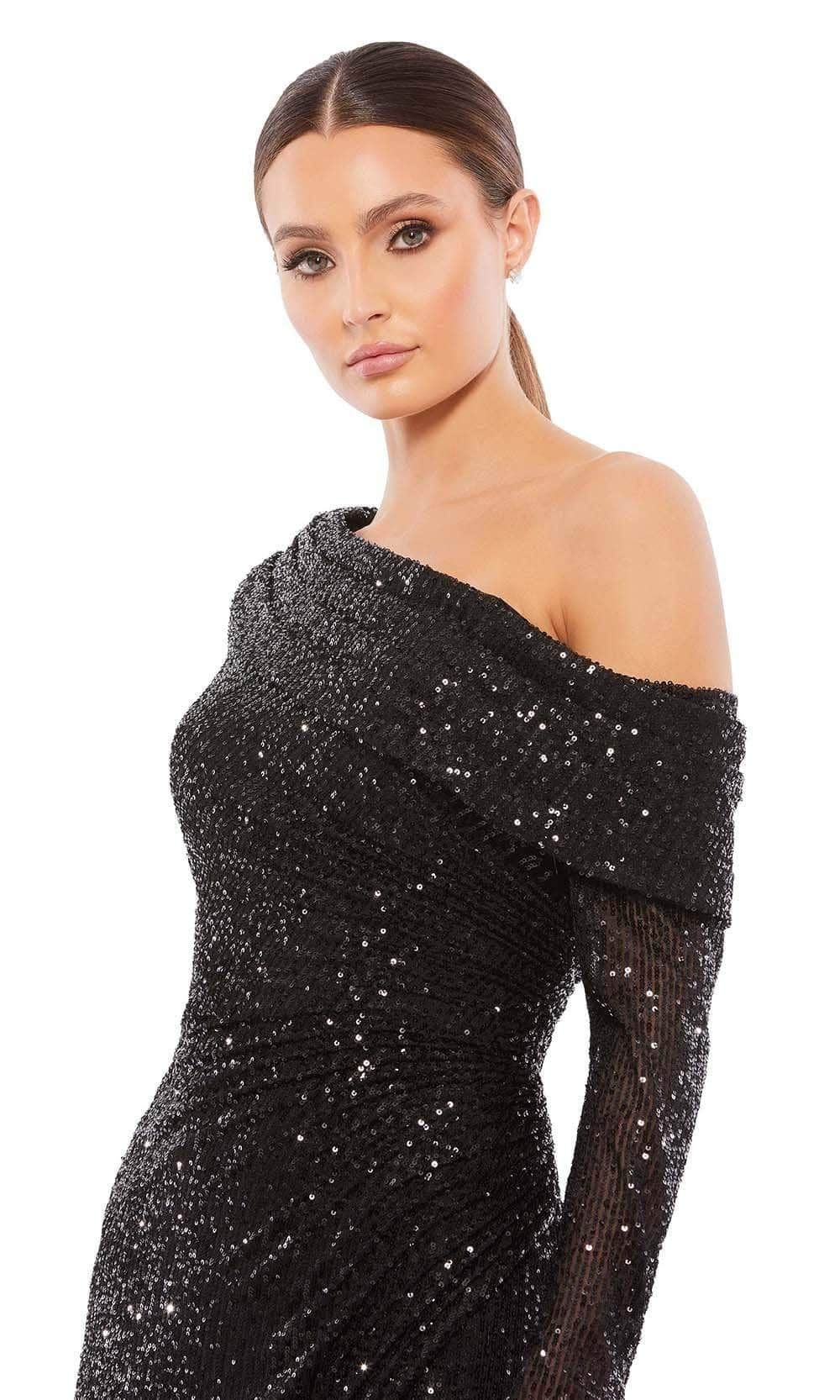 Ieena Duggal - 26551I Draped Long Sleeve Sequined Dress Cocktail Dresses