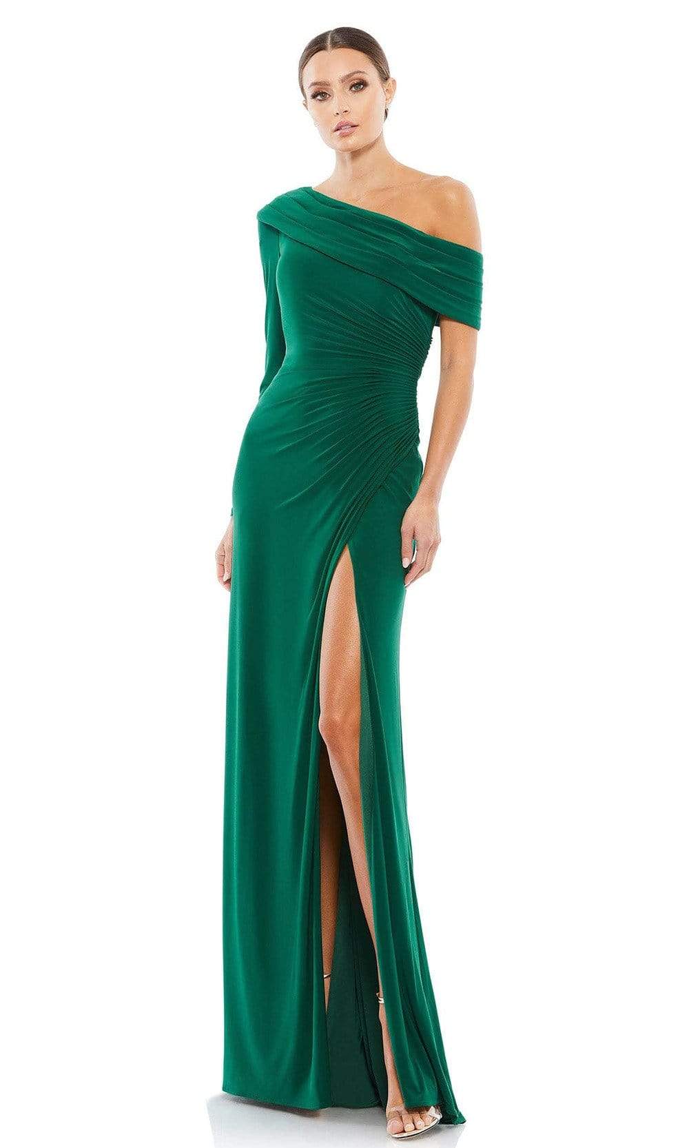 Ieena Duggal - 26570 Draped One Shoulder Gown Special Occasion Dress 0 / Emerald Green